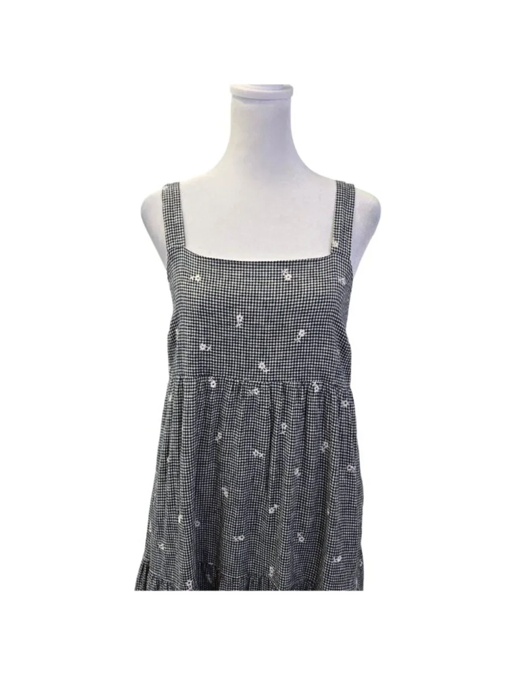 Madewell Linen Blend Embroidered Tiered Midi Dress in Gingham Check Size Small - Picture 4 of 7